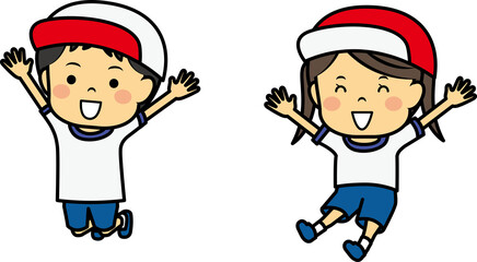 運動会の小学生男女