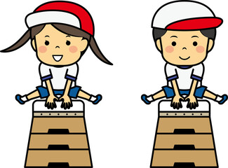 運動会の小学生男女