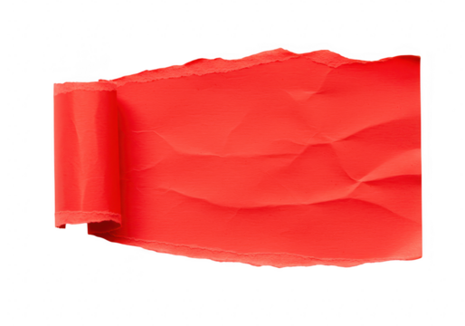 Torn red paper with a rolled edge isolated on a transparent background offering a vibrant canvas for graphic design elements