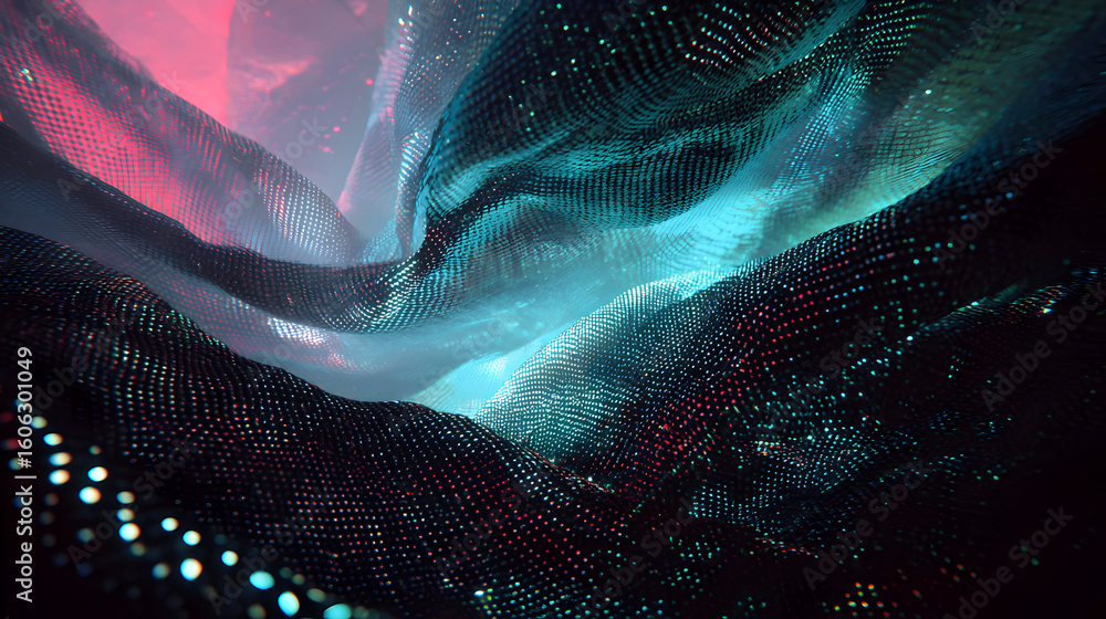 Poster captivating abstract digital wave with glowing particles and ethereal lighting creating a mesmerizin