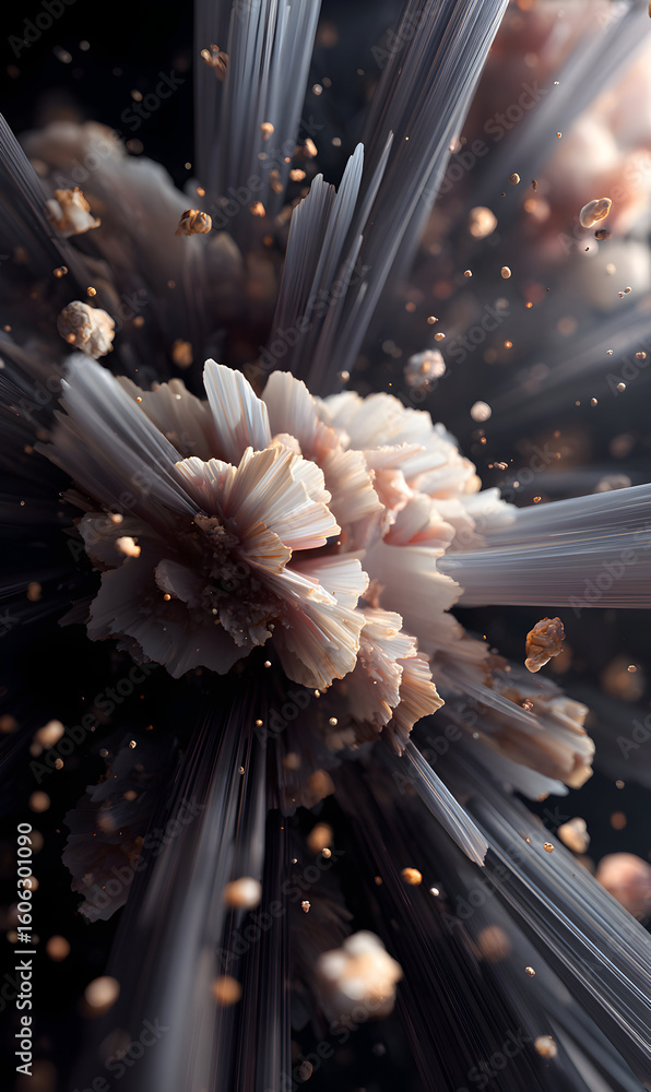 Aufkleber abstract dimensional explosion with dynamic spike formations radiating outward on a dark background 