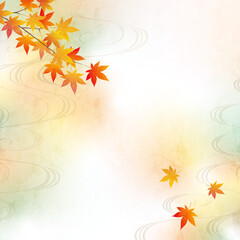 Naklejka na ściany i meble 秋の紅葉と波の和風背景イラスト