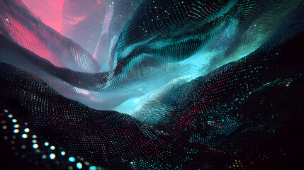 Captivating abstract digital wave with glowing particles and ethereal lighting creating a mesmerizing visual experience perfect for modern design projects or futuristic themed