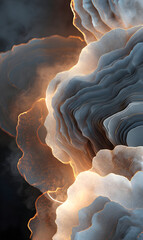 Abstract cloudscape formation with ethereal golden accents for fantasy art design background smoke pattern dramatic scenery elegant texture with floating mist for digital artwork