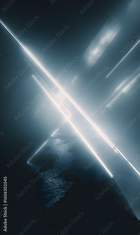 Poster abstract neon lines crossing in the dark creating a futuristic mood with glowing light and shadow ef