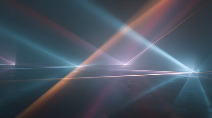 Abstract laser beam background with light rays on a stage showcasing luminous effect and ethereal glowing for modern technology and artistic presentations perfect for vibrant