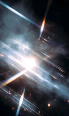 Abstract light streaks shooting into space illuminating dreamy blue smoke creating a cosmic celestial display perfect for backgrounds and wallpapers that enhance any design or