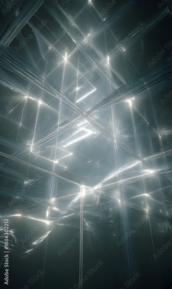 Poster abstract luminous grid a perspective view of intersecting beams creating a futuristic tunnel effect 