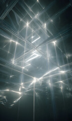 Abstract luminous grid a perspective view of intersecting beams creating a futuristic tunnel effect brilliant light patterns and glowing structures in a vertical orientation for