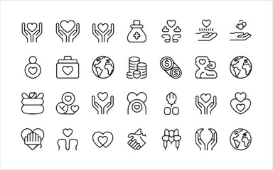 Global Kindness & Awareness Line Icons for Sept 5 – International Charity Day