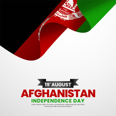 Afghanistan independence day square banner background with waving ribbon flag