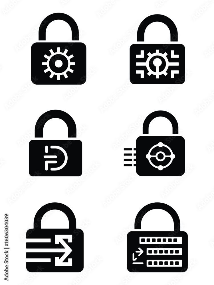 Aufkleber collection of black padlock icons representing security and data protection concepts