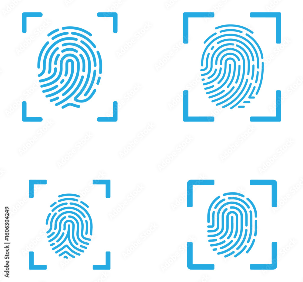 Aufkleber blue fingerprint icons with scanning frame on white background pattern