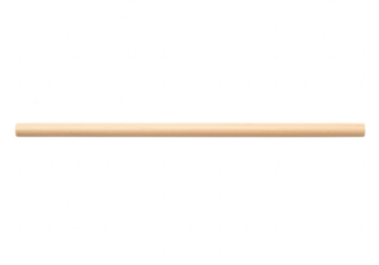 A smooth lightcolored wooden dowel rod lying horizontally against a plain transparent background