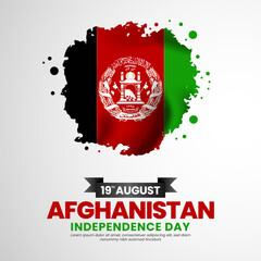 Afghanistan independence day with Grunge brush painted flag style for square banner background