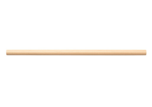 A smooth lightcolored wooden dowel rod lying horizontally against a plain transparent background