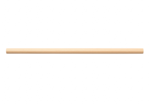 A smooth lightcolored wooden dowel rod lying horizontally against a plain transparent background