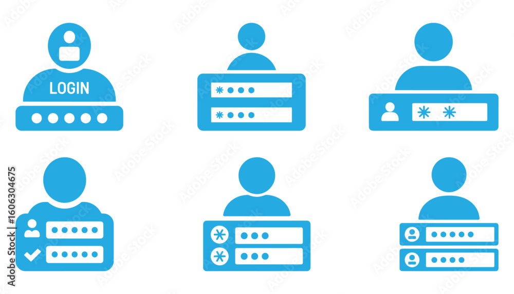Poster seamless pattern of blue user login icons on a white background