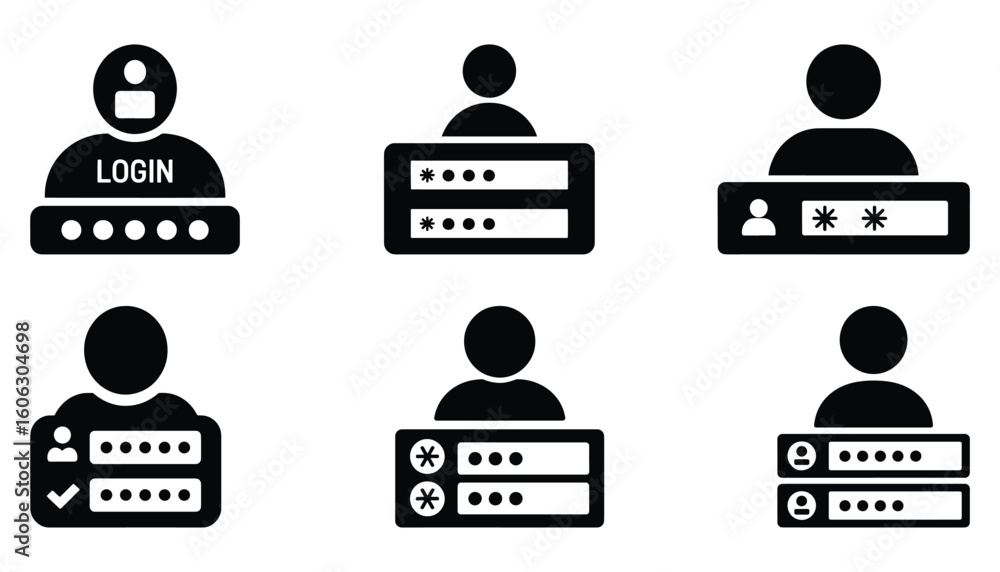 Poster seamless pattern of user login icons with password fields in black and white