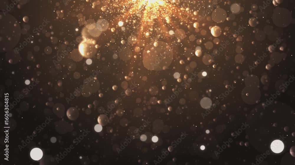 Poster glamour sparkling and glowing golden particles animation background. lightning and particle backgrou
