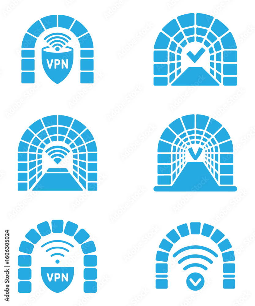 Poster blue tunnel vector icons for vpn and secure connection concepts
