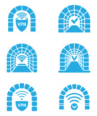 Blue Tunnel Vector Icons for VPN and Secure Connection Concepts