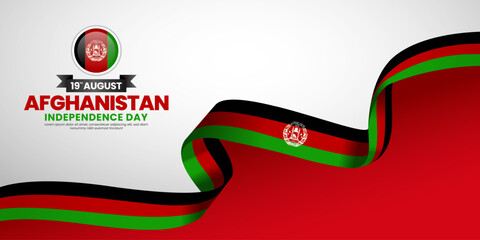Afghanistan independence day banner background august 19th design element with waving ribbon flag