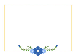 Minimal Blue Flowers and Leaves Border Clipart for Greeting Card Design