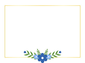 Minimal Blue Flowers and Leaves Border Clipart for Greeting Card Design