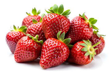 Fresh Ripe Strawberries Piled on Clean White Background with Glossy Texture, Generative AI