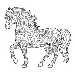 Ornate horse illustration with intricate line patterns art