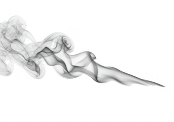 Abstract wisps of grey smoke curling and flowing across a transparent background creating delicate ethereal patterns