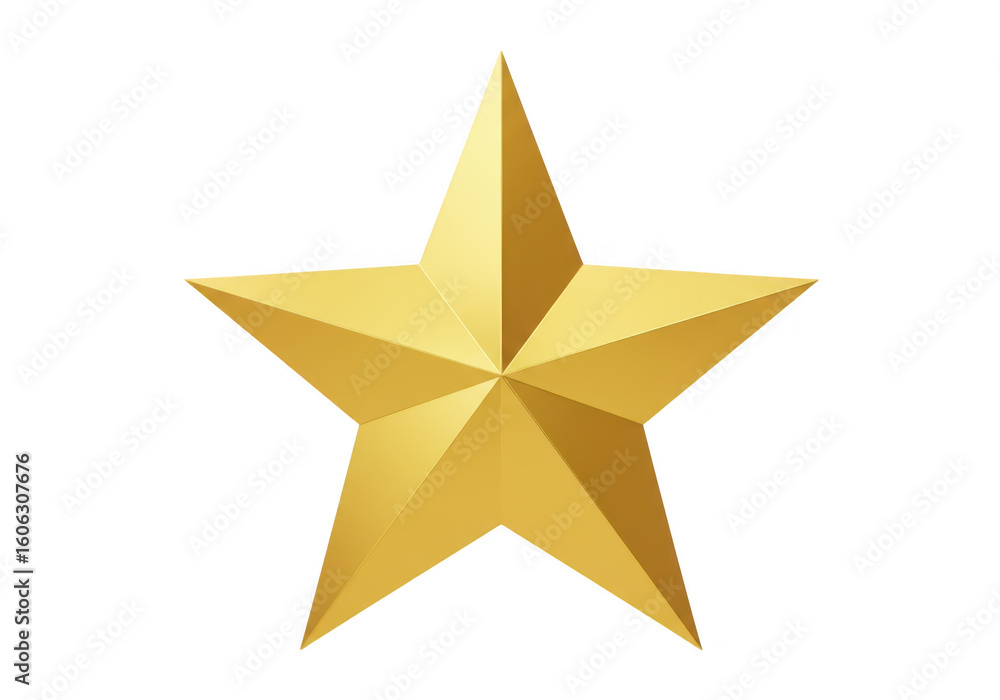 Poster shiny metallic gold fivepointed star with realistic shading and highlights isolated on white isolate