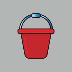 Simple red bucket with metal handle and blue grip