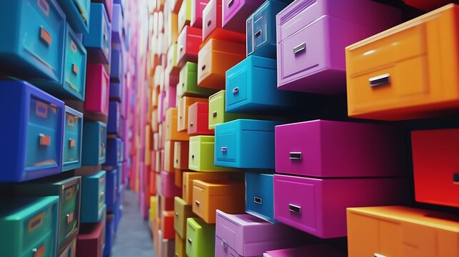 Stylized digital vault filled with colorful data packets