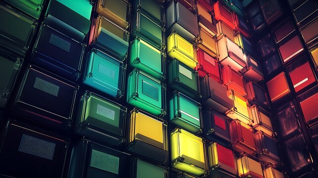 Stylized digital vault filled with colorful data packets