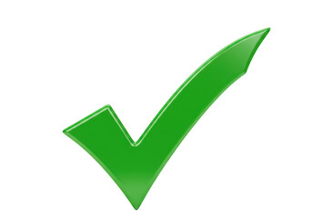 Glossy 3d green check mark symbol isolated on a transparent background for confirmation and success