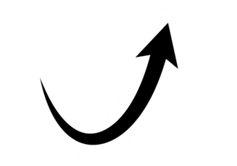 A black curved arrow pointing upwards and to the right symbolizing growth and positive direction on a transparent background