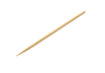 Single wooden toothpick with a sharp pointed end isolated on a clean transparent background for dental hygiene or food service
