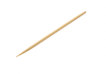 Single wooden toothpick with a sharp pointed end isolated on a clean transparent background for dental hygiene or food service