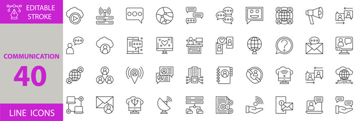 Communication Icon Set – Editable Vector Illustrations for Messaging, Chat, Calling, Networking, Social Interaction, Collaboration, Digital Media, and Connectivity