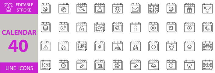 Calendar Icon Set – Editable Vector Illustrations for Date, Schedule, Appointment, Events, Planner, Reminder, Deadline, Time Management, and Organization Tools