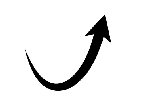 A black curved arrow pointing upwards and to the right symbolizing growth and positive direction on a transparent background