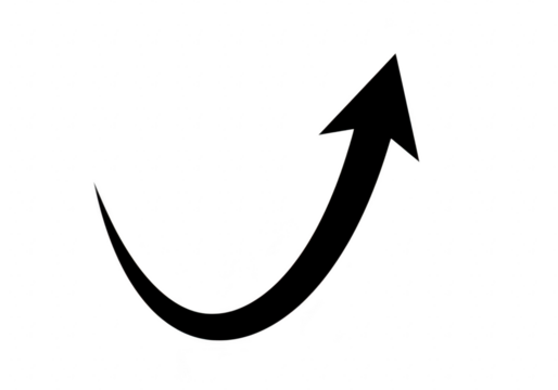 A black curved arrow pointing upwards and to the right symbolizing growth and positive direction on a transparent background - Powered by Adobe