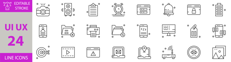 UI UX Design Icon Set – Editable Vector Illustrations for Web Interfaces, Mobile Apps, Wireframes, User Experience, Navigation, Buttons, Layouts, and Interactive Design Elements