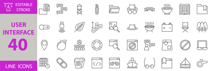User Interface Icon Set – Editable Vector Illustrations for Web Design, Mobile Apps, UX UI Elements, Navigation, Buttons, Controls, Layouts, and Interactive Digital Interfaces