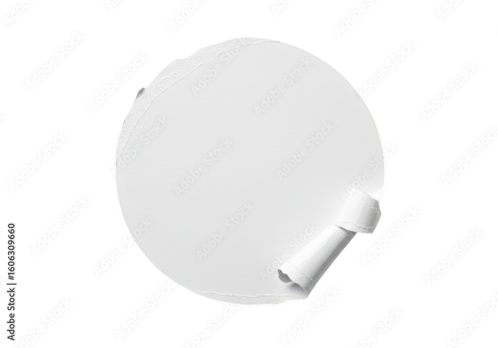Poster white circular paper with a torn edge and a rolledup section isolated on a transparent background