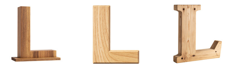 Naklejka premium Set 3D wooden letter L standing upright with drop shadow, modern font style, isolated on transparent background PNG