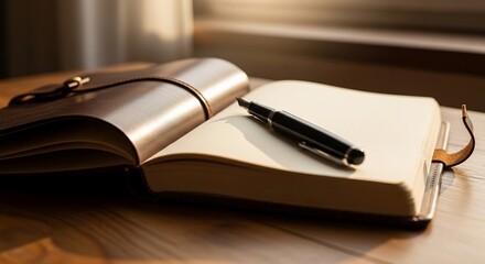 Leather-Bound Journal with Fountain Pen: A Moment of Reflection and Writing