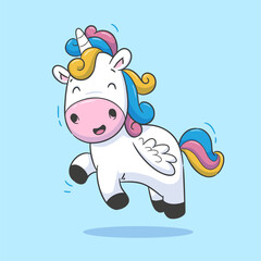 A cute cartoon unicorn joyfully jumping